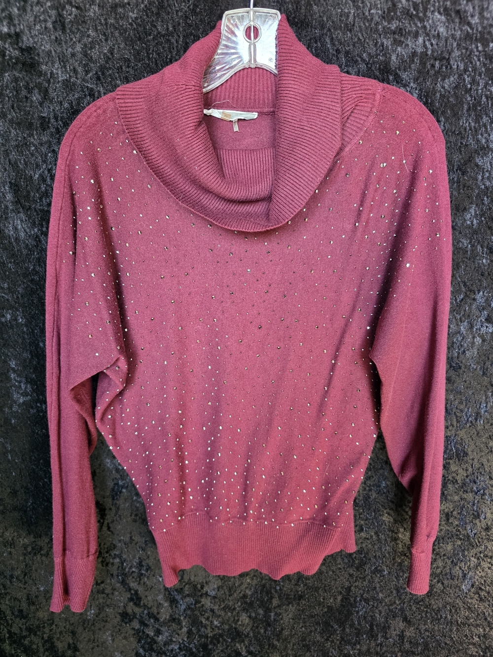 Studio Y Burgundy Rhinestone Cowl Neck Sweater